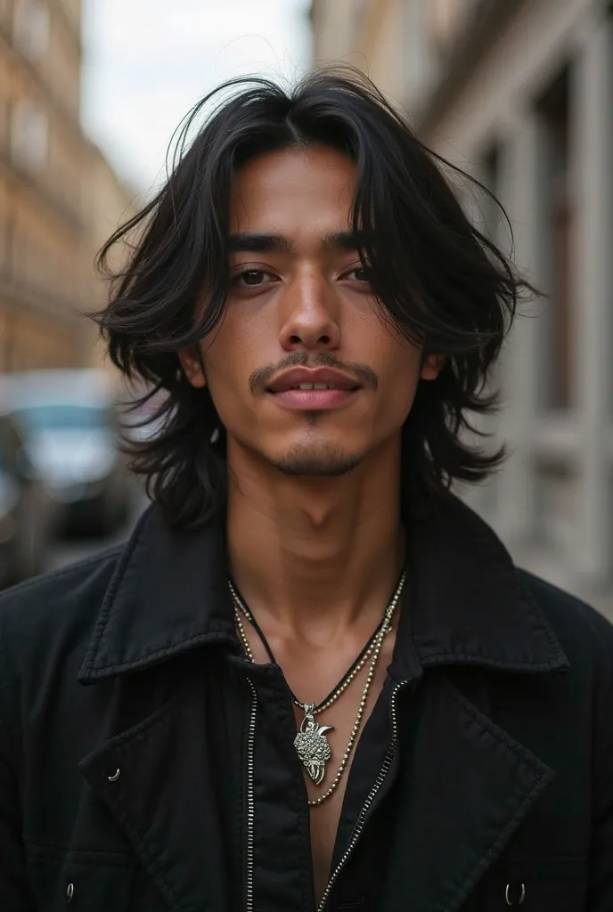  22-year-old boy
Straight black hair, slightly copper.
Eye-length hair and eyebrows.
thick eyebrows. deep eyes,  Dark brown, pulled.
indigenous appearance.

high , with medium height.
Golden brown skin color, bran.

Streetwer style clothing 

Personality, ...