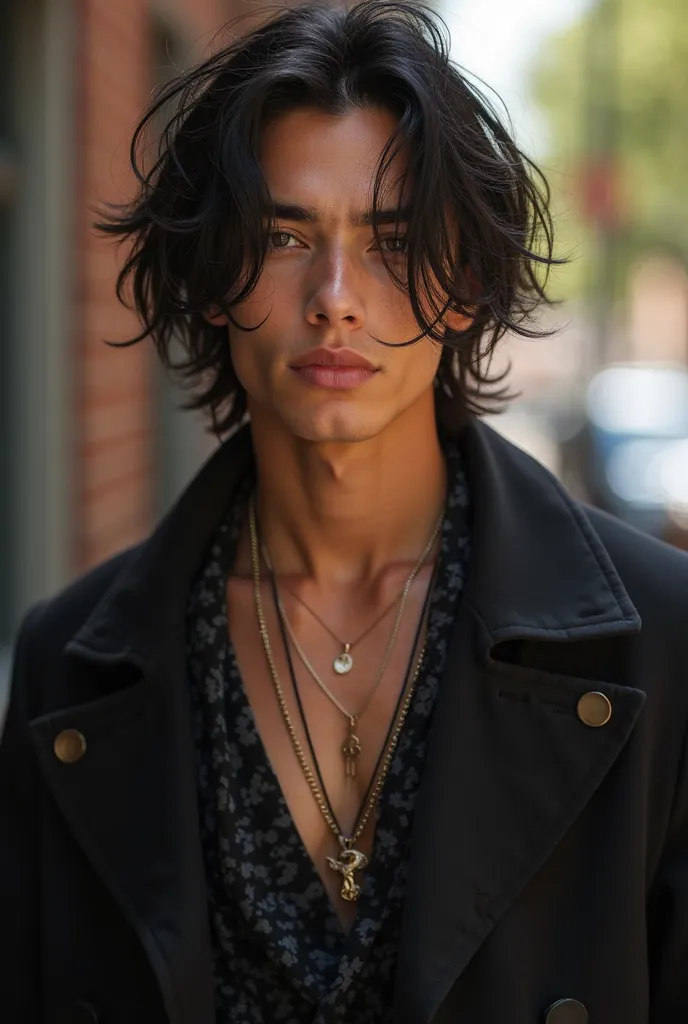  22 year old boy
Straight black hair, slightly copper.
Eye length hair and eyebrows.
thick eyebrows. deep eyes,  Dark brown, pulled.

high , with medium height.
Golden brown skin color, bran.

Streetwer style clothing 

Personality, popular, Funny little, ...