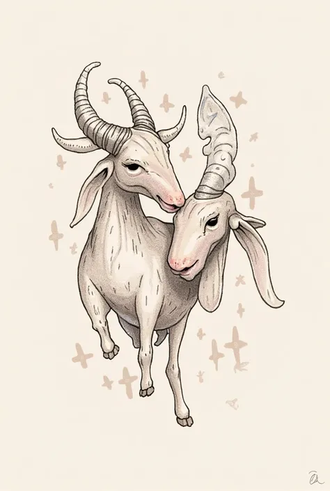 Create a cute illustration that mixes the icons of the Cancer and Taurus signs, combining characteristic elements of both in a harmonious way. The art must be designed for a tattoo, using fine and delicate lines, with a style that transmits softness and te...