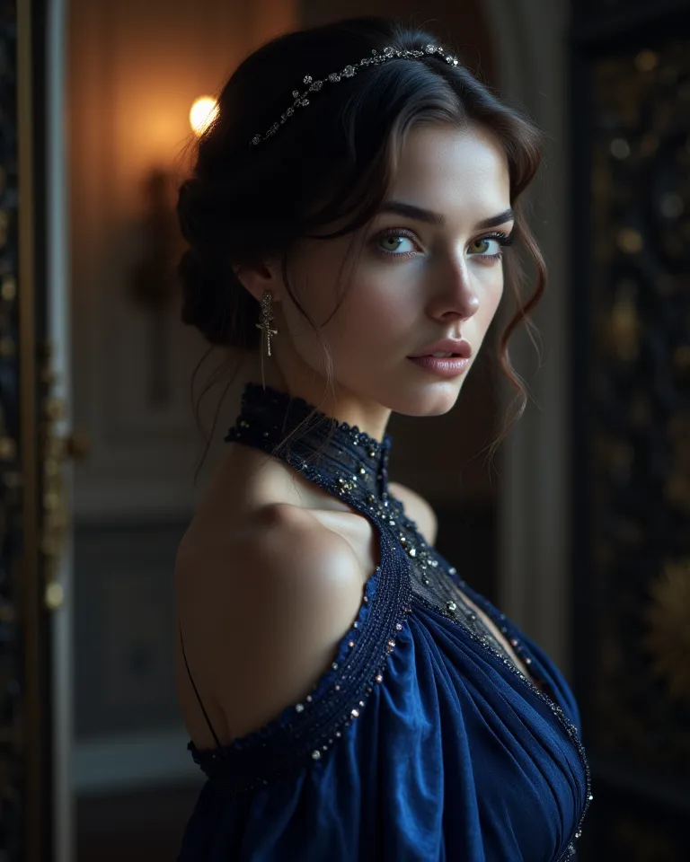 Russian young woman that looked like she was taken from an ancient myth, a goddess lost among mortals. Her beauty was unreal, ethereal, as if Artemis had descended from Olympus to walk among the shadows of the night. Her dark brown hair, with highlights th...