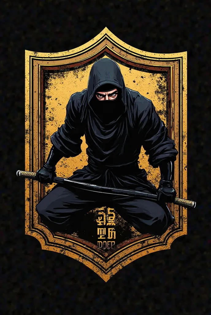 A logo with a black ninja In a gold frame that says 505 DOEP