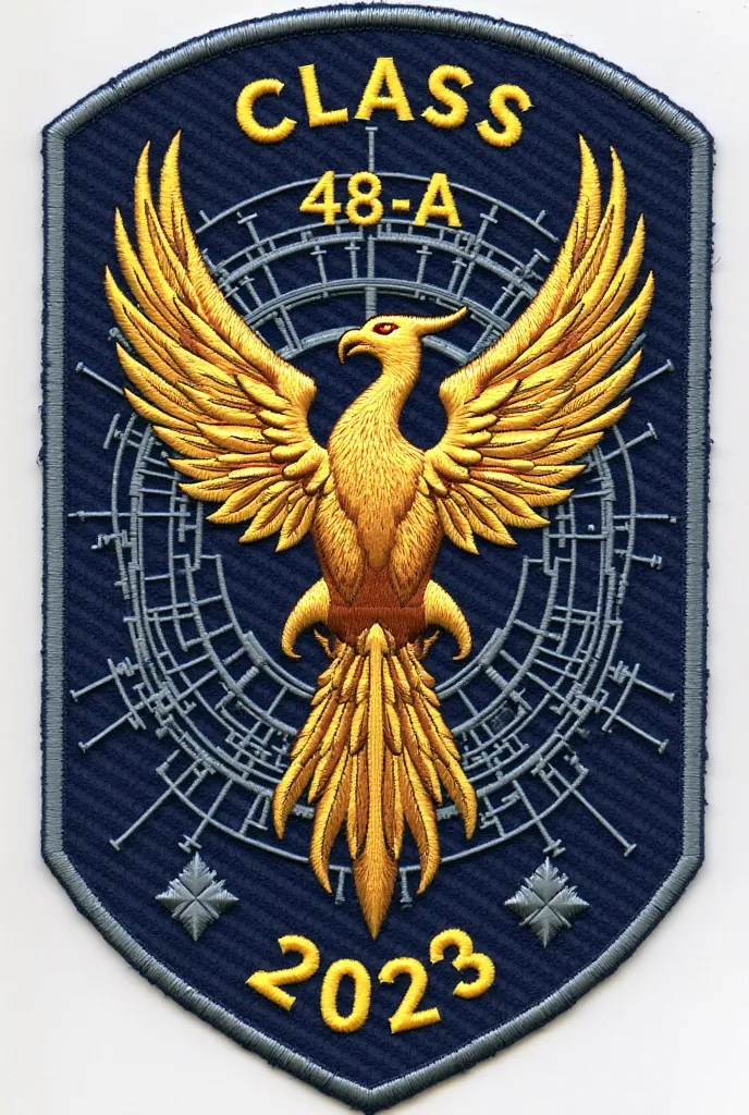 Military patch with a background radar screen, A Phoenix bird, At the top it should say Class 48-A and below 2023