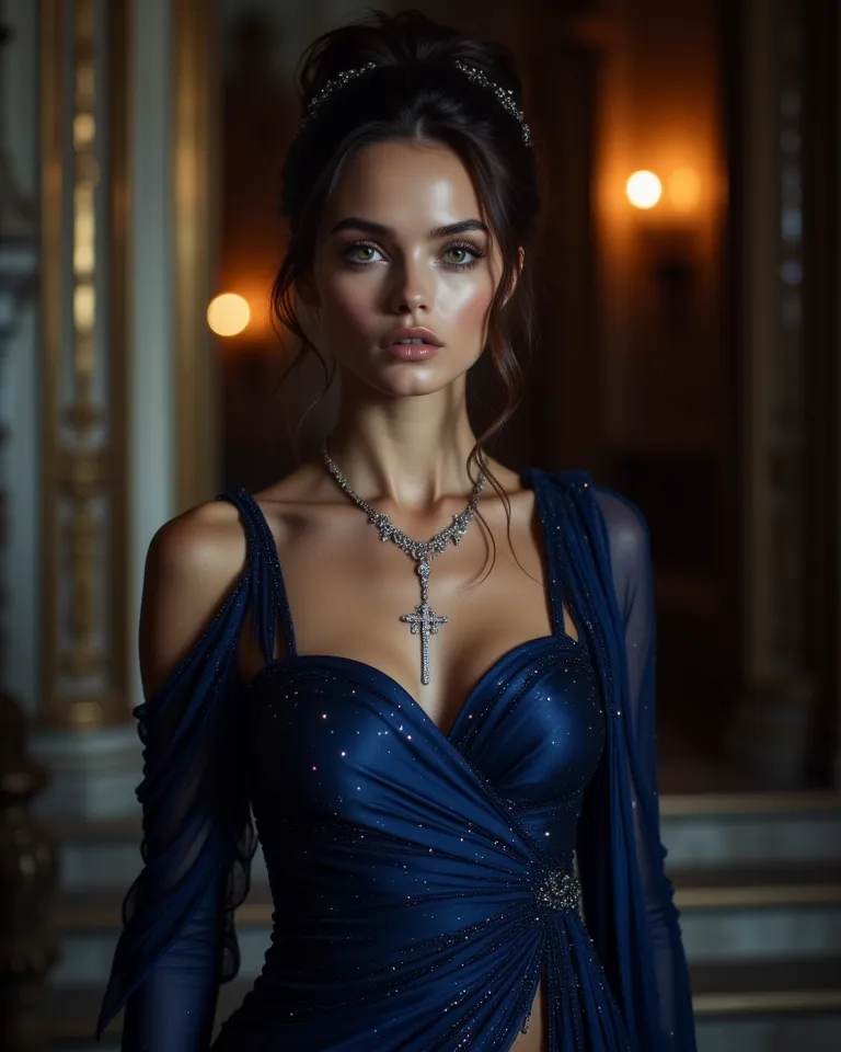 Russian young woman that looked like she was taken from an ancient myth, a goddess lost among mortals. Her beauty was unreal, ethereal, as if Artemis had descended from Olympus to walk among the shadows of the night. Her dark brown hair, with highlights th...