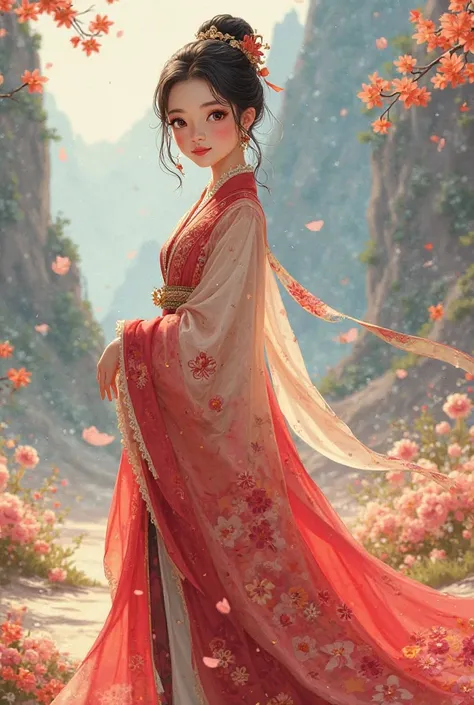 A single cute girl wearing a beautiful Mongolian deel, approximately 18 years old, with 2D graphics.