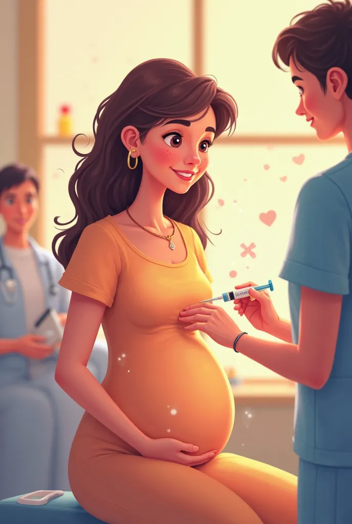 PREGNANT WOMAN GETTING VACCINATED IN ANIMATED FORMAT