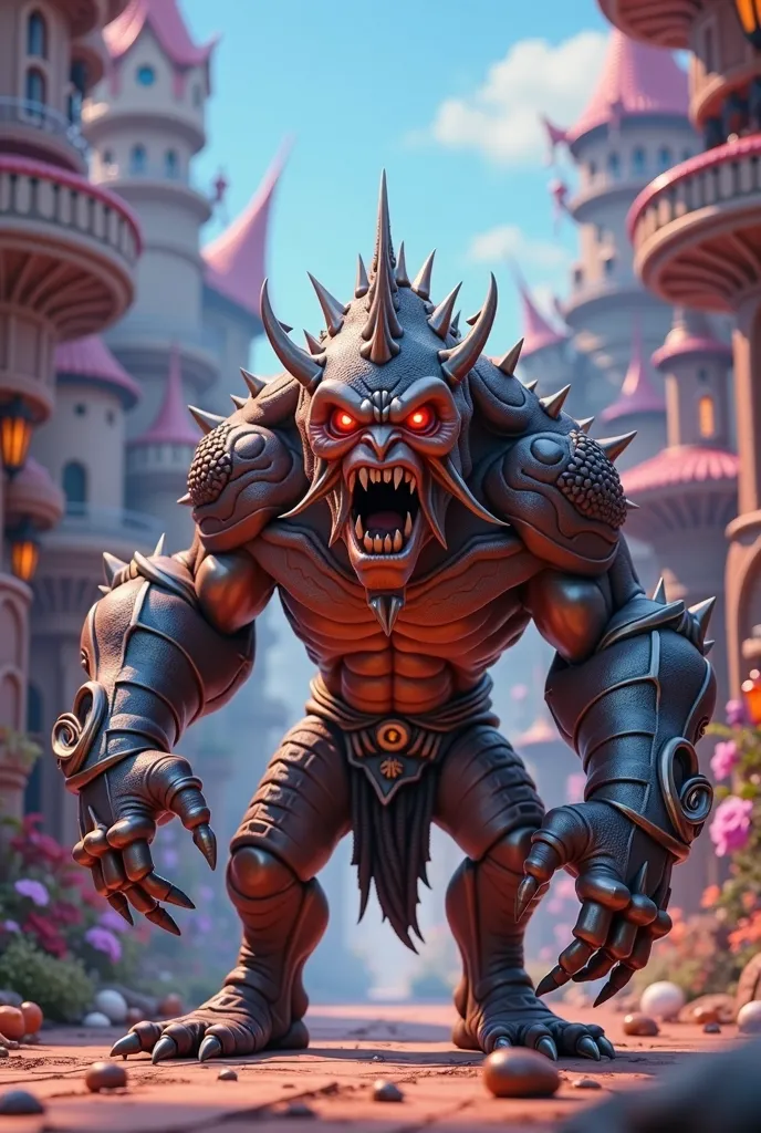 Disney Pixar Cartoon, Evil monster character with armor on one hand 
