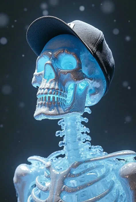 Ice skeleton with diamond teeth with a Nike cap on the side of Tupac