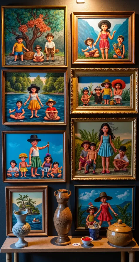 Hyperrealistic collection of Guatemalan art, there are several Guatemalan art paintings with the colors green, black, purple, red, green, orange, opposite colors. This is a great composition about Guatemalan art and has many works of Guatemalan art. They a...