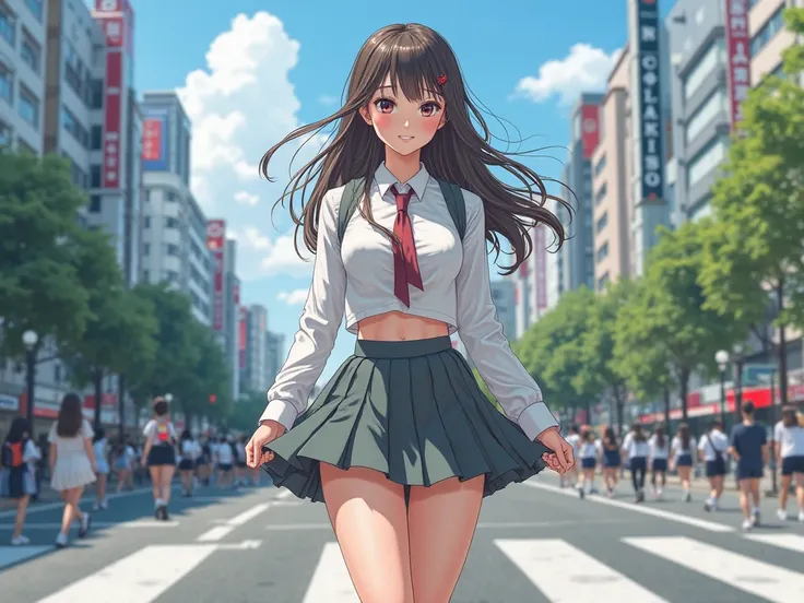 , Shibuya Crossing, pedestrian crossing, (8K, ultra-high resolution, highest quality, masterpiece:1.2), masterpiece, the best quality,  illustration, ultra detailed, finely detailed, high resolution, fondo de pantalla 8K, Delicate hair texture, beautifully...