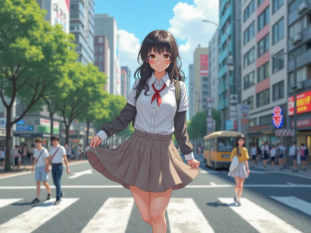 , Shibuya Crossing, pedestrian crossing, (8K, ultra-high resolution, highest quality, masterpiece:1.2), masterpiece, the best quality,  illustration, ultra detailed, finely detailed, high resolution, fondo de pantalla 8K, Delicate hair texture, beautifully...