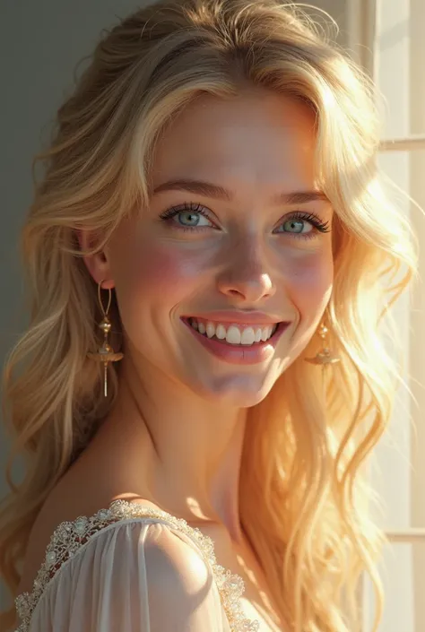 A blond woman with a beautiful smile 