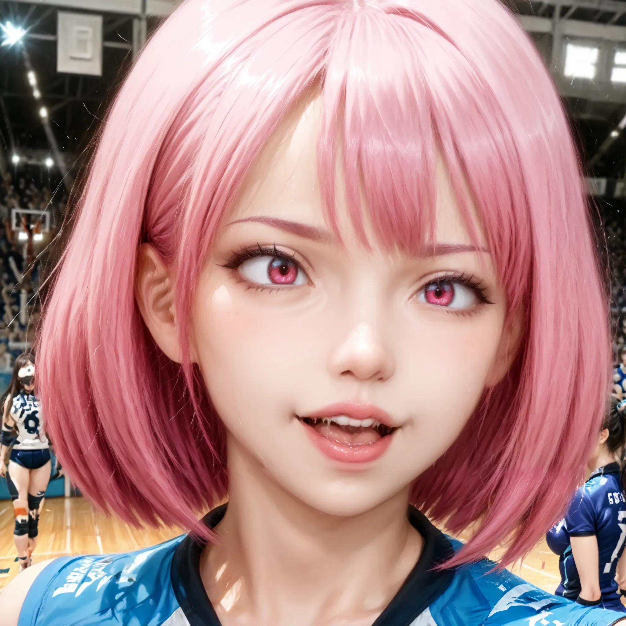  2 girls , anime,  Gay,  have the most powerful orgasm in the world,  pink hair , Beautiful and attractive girls Volleyball Student