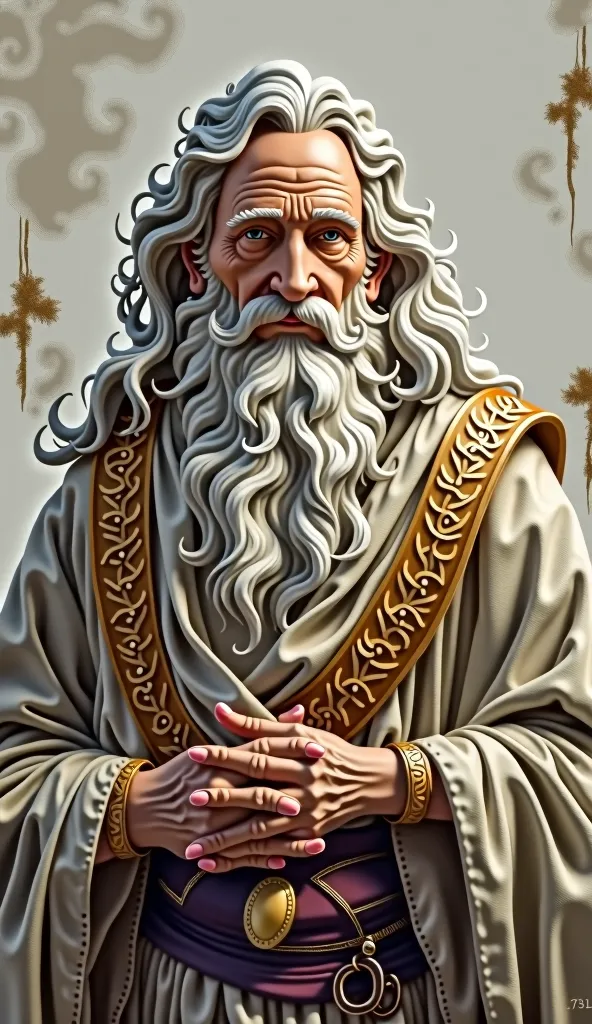 Greek god with long hair，kind old grandpa，front，full body