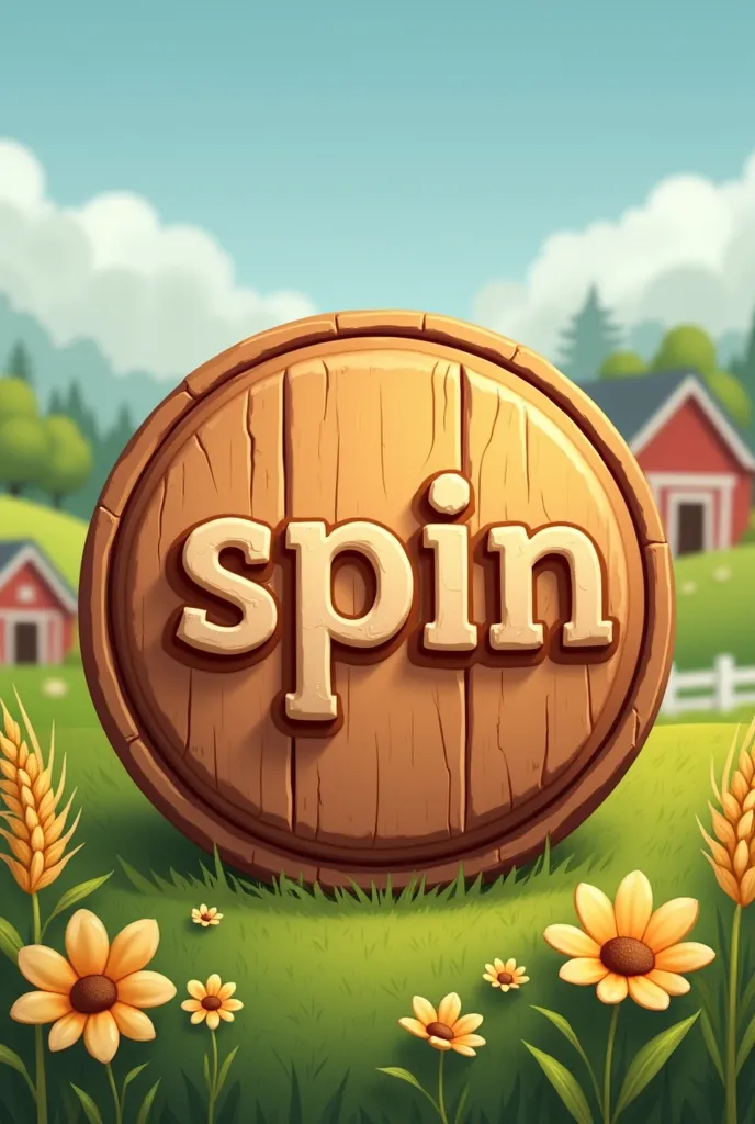 2Img
A round farm themed button that has the word spin on it