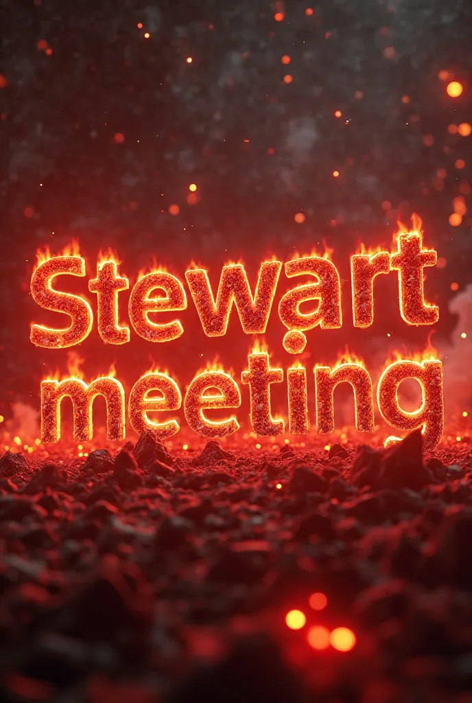 Letters that say Stewart meeting in red with fire