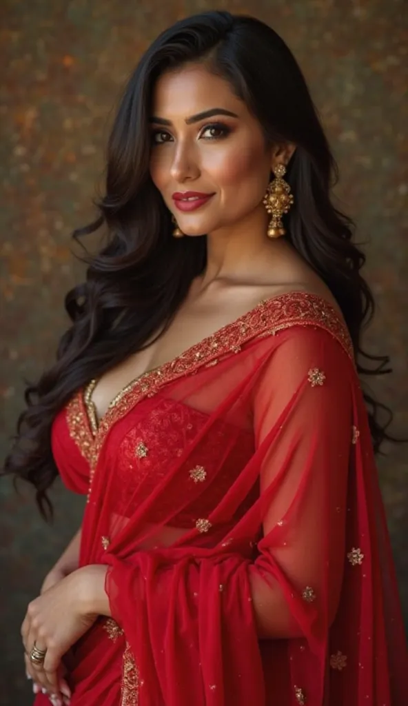 sexy indian woman in red sari posing for a picture, giant stunning goddess shot, indian goddess, persian queen, arabian beauty, persian princess, voluptuous body, japanese goddess, demi rose, beautiful goddess, voluptuous and arousing, voluptuous figure, w...