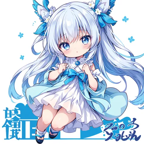 best detail、Highest quality、Anime Poster、Baby Face、cute、(white background),(  little character :1.4) 3:3、Alone,full body、 milky white and blue gradation hair color、 stickers 、