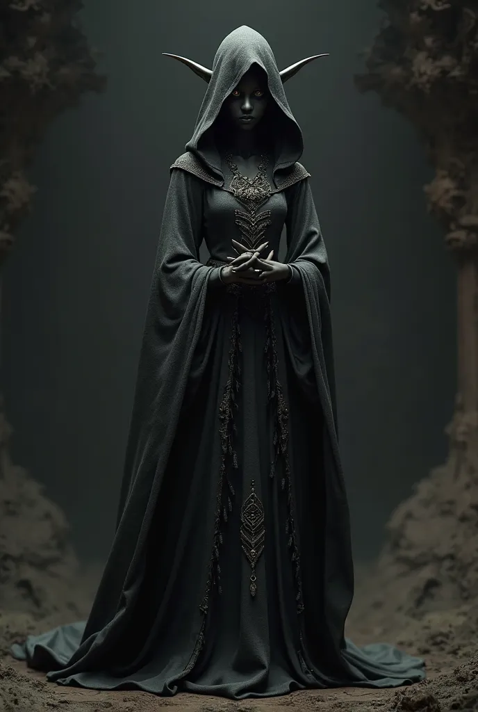 Personagem em 3d fantasy, Black Elf, Full-body monk dress in the dark