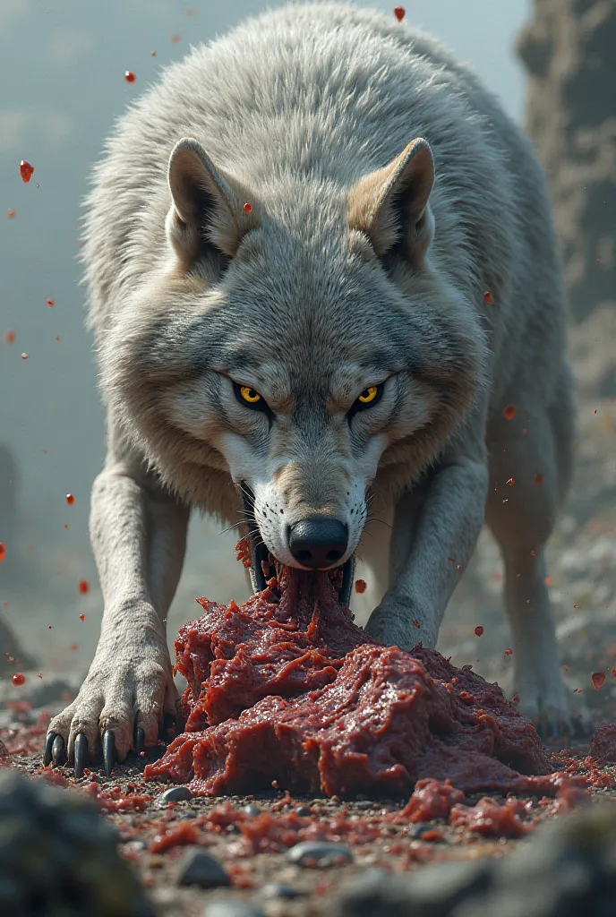 Wolf eating meat