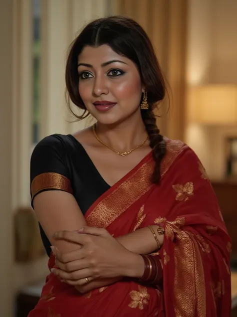 Malayali woman  ash  saree and dark ash blouse, oversized blouse, erotic, seducing, saree, blouse, sexy facial expressions , indian traditional outfits, living room, closeup photography, prime lens cinematic, professional,Looking at viewer, 