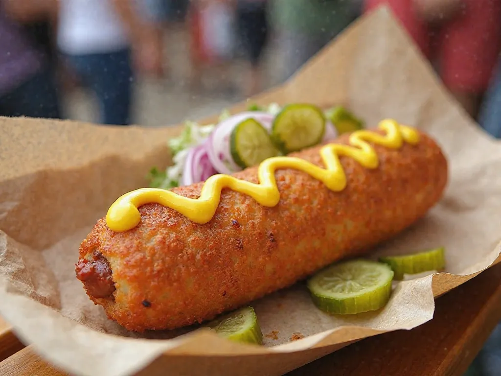 Corndog 
some garnish 
