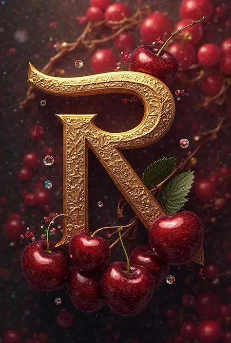 The letter Ra with cherries an bling 