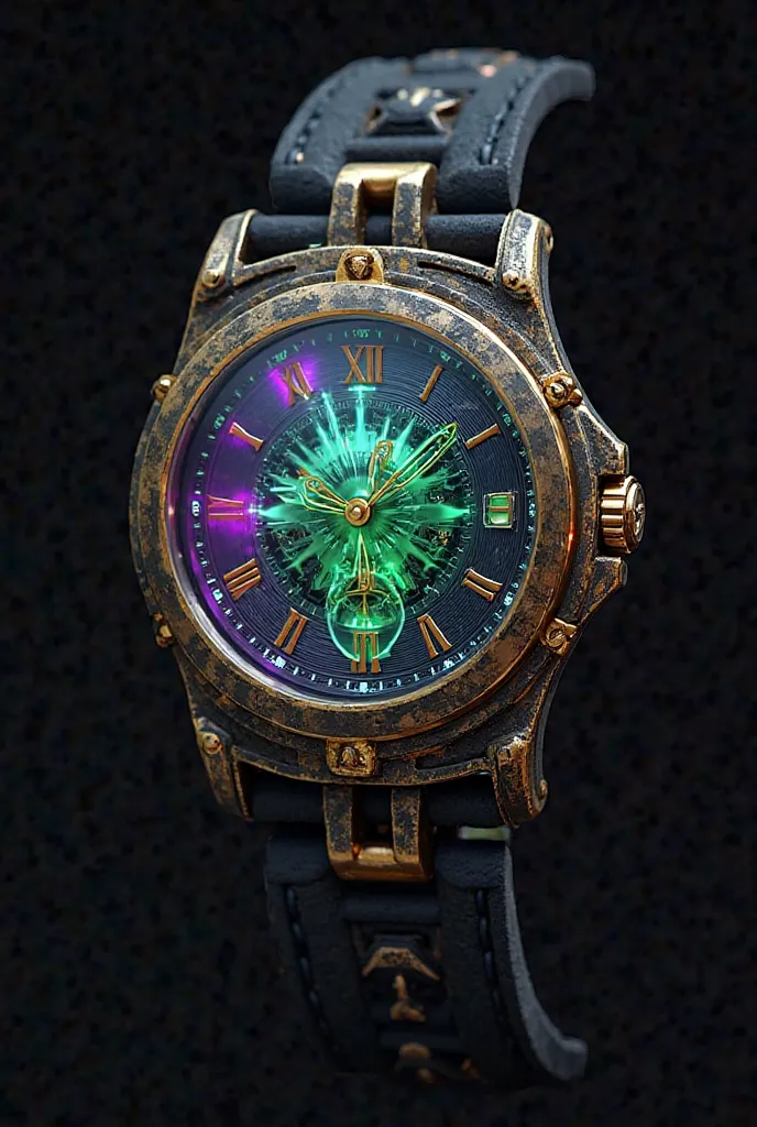 **"Design a Jacobs Ladder-themed wristwatch** that combines steampunk mechanisms and neon-plasma tech, where the time is shown by **dancing high-voltage plasma arcs**! The base of the watch should be made of **antique brass and bullet-proof glass**, with a...