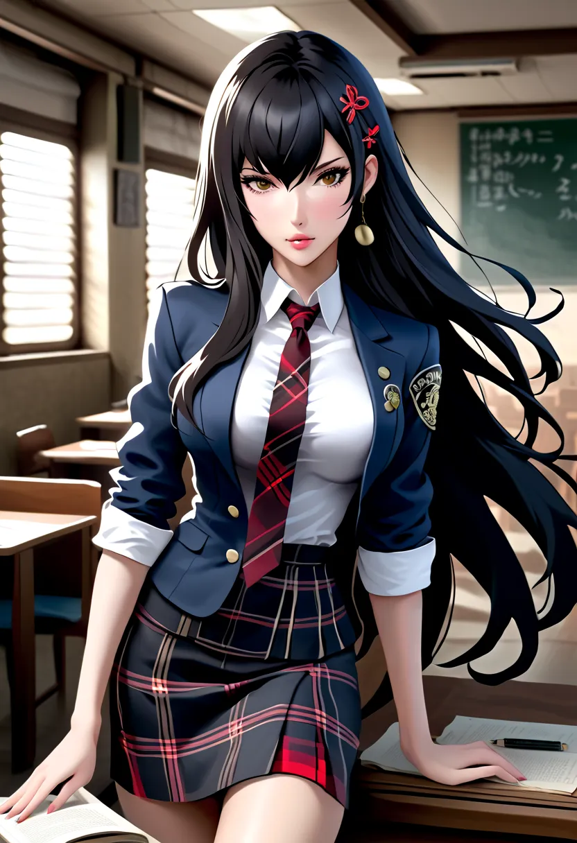 ((anime style, 2D,  well-defined traits ,  great quality, color element,  Surreal , japanese pop,  well-defined traits , Realistic image, Persona 5 Style, score_9)), a beautiful young good-looking Japanese schoolgirl, ( very fair skin), PINK LIPS, ((very b...