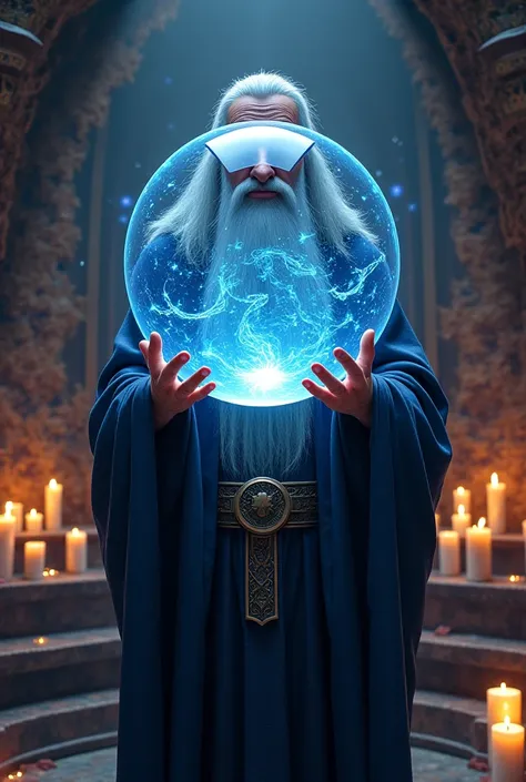 A wizard with a crystal ball that has the name of Yorgelis