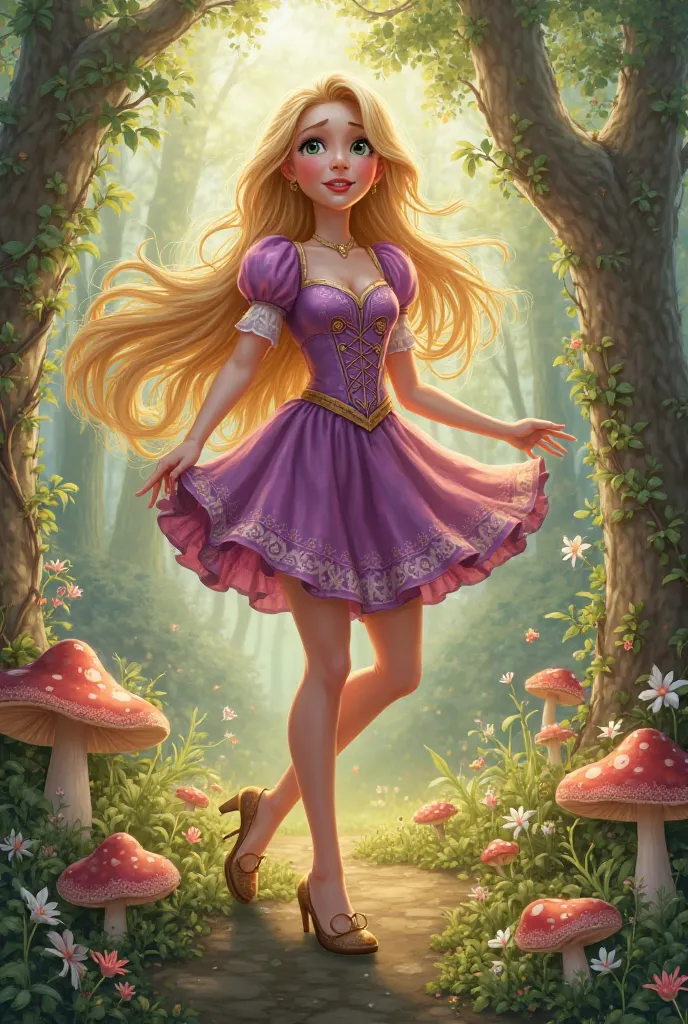 Rapunzel in a short dress
