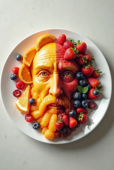 Chopped fruit in the shape of Pythagorean's face on a plate 
Something more real (  is for a project )