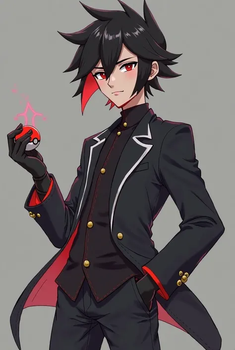 Pokemon trainer .my is name Xed.Black hair.Tall.Cool looking.Two block hair.Pretty lips.in a group of talented pokemon organization called X Trainer. loves to smile.mysterious.solo.man. pokeball on hand