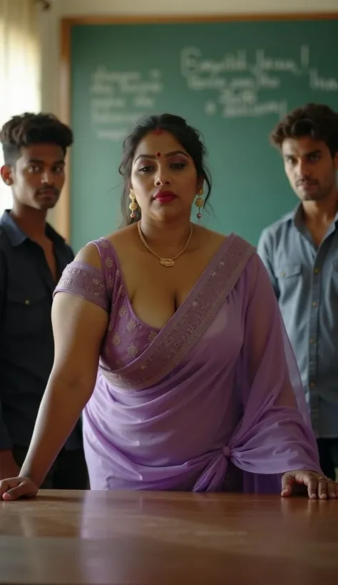 Full body image, side view Full body image, indian hourglass body, Indian plus sized 29 year old Telugu bride asin, lovely face, mouth slightly open, partially closed eyes, swooping large breasts, wearing highly embroideried pink colour linen deep square c...