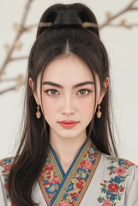 (masterpiece), Chinese brush painting, breathtaking ancient woman, (priest dress), (elegant full body pose), (frontal view), highlighted intricate details, vibrant ink strokes, harmonious color palette, showcasing grace and beauty, winning award quality, (...