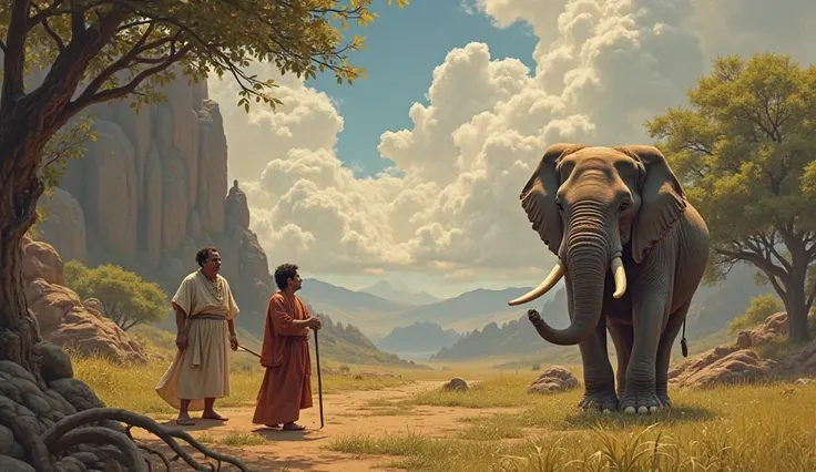 9. **Scene 9: The Guru’s Response**  
   The guru responds with patience, "Yes, God is in every particle, even in the elephant. But God also resides in the mahout, who warned you to move. You should have heeded his warning, as he too carries God's wisdom."