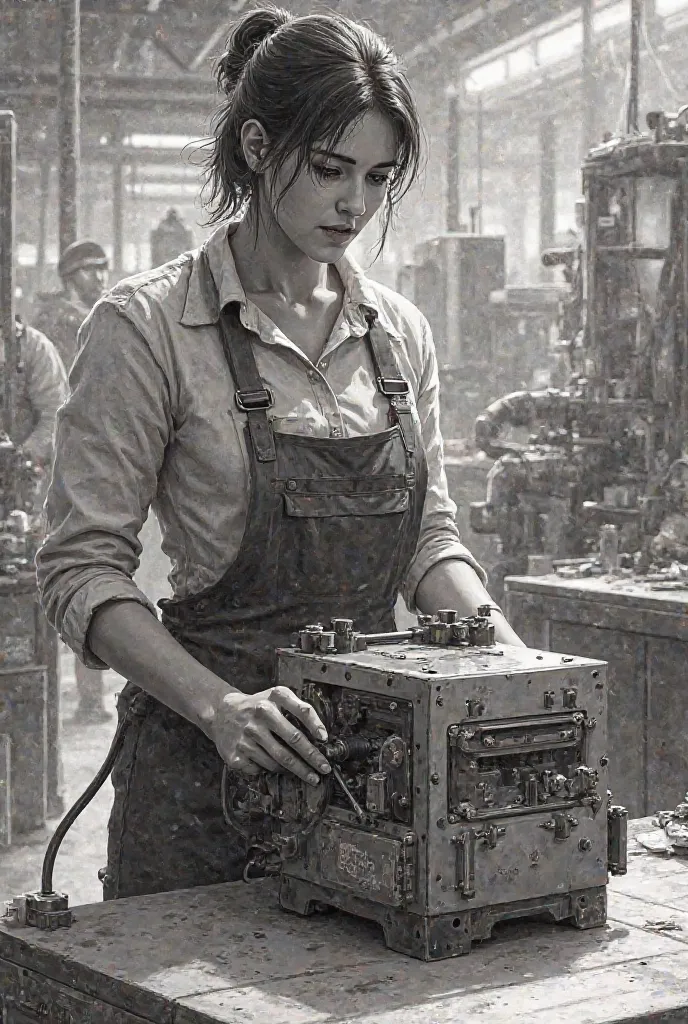 Small Cutting machine with using female worker in factory drawing image 