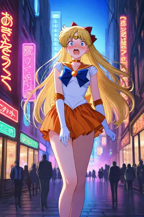 Anime style, a shocked Sailor Venus ,Blushing at the sight of a boy