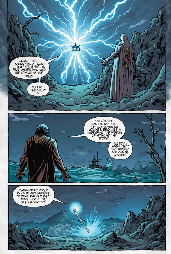 There was a comic book with 3 vignettes without text only an image representing the following 

PAGE 5: The Curse and the Lament

Vignette 12: Zeus appears between lightning and thunder, stopping the fury of Aeolus.

Zeus: "From now on, humans will not be ...