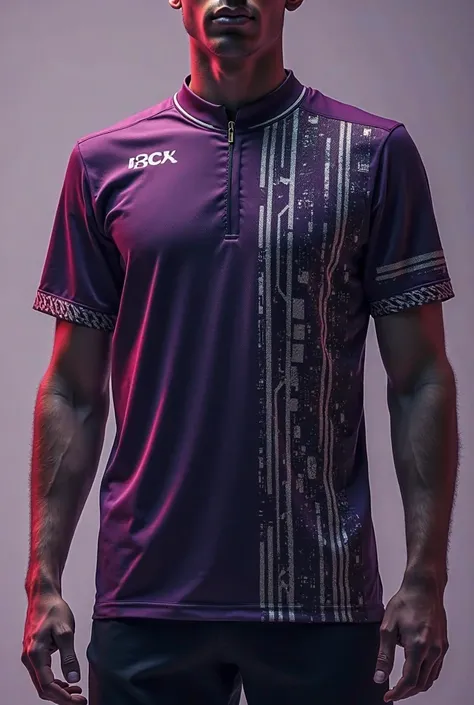 A sports shirt with a sophisticated and light design, with computer theme, in purple and silver