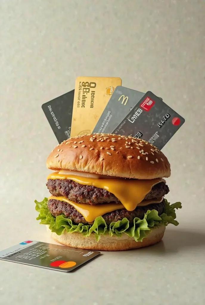 Burger with credit cards still on the side and Burger chk title 