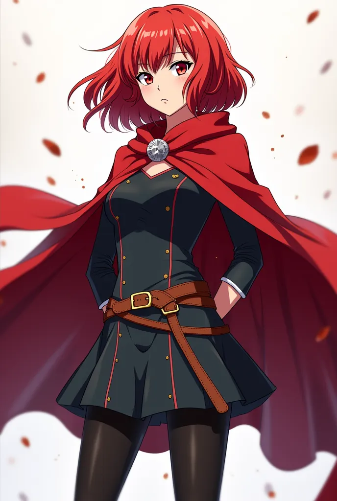 full body illustration of what the sister of the hero 'Hawks' from Boku no Hero Academia would look like, similar to him in face and hair, Red cloaks, drawing style similar to anime