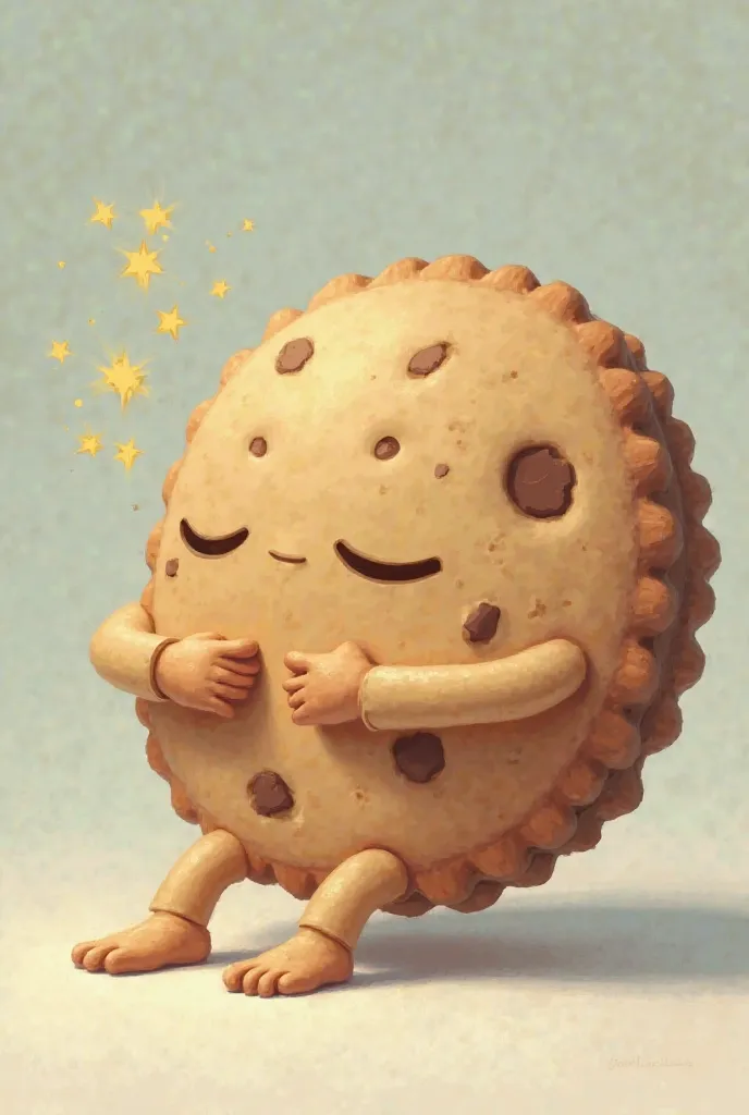 A cookie with arm and leg going to sleep