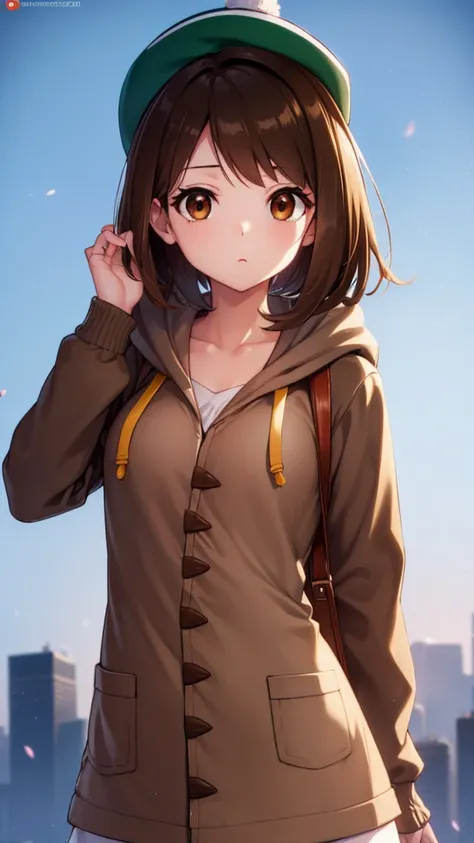 Pokemon Gloria, Pokemon Gloria, (Brown Eyes:1.5), brown hair,  Medium Hair, (small breasts:1.2),
Break Cardigan, dress, Green cap,  gray, hoods, Hood down, Hooded Cardigan,  Long Sleeves Leather, dress rosa, Alone,
INTERRUPTION looking at the viewer, (uppe...