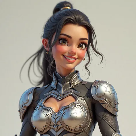  a girl,  smile, open-mouthed armor, 3D rendering, 