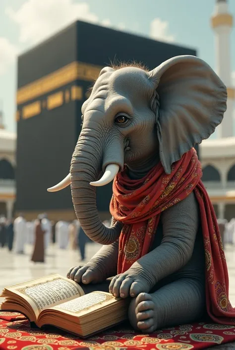 Want to generate ai images of elephant wearing scraf and sitting Infront of kaaba and reciting Qur'an 