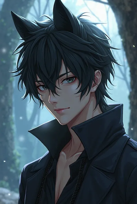 Odeai, the wolf, is a handsome man with dark hair in the style of an anime 