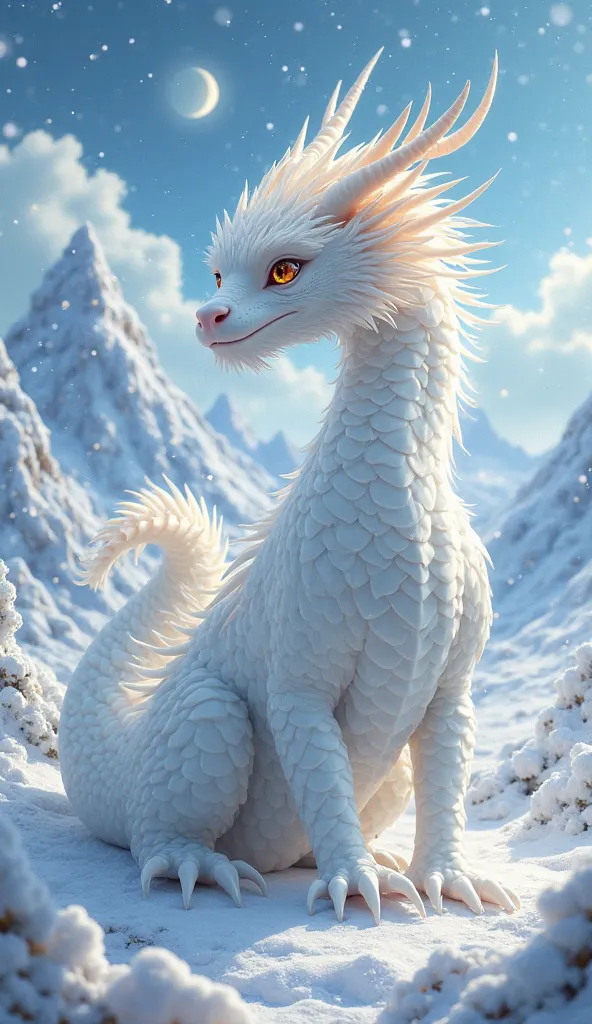 Anthropomorphic snow-white dragon anime style