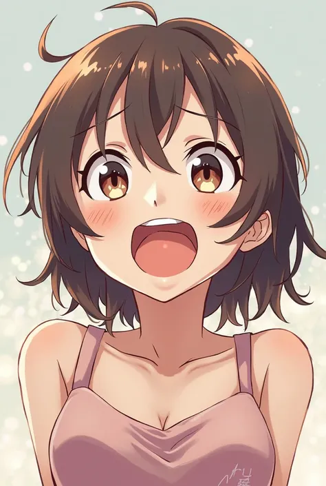 Anime woman making an excited face 