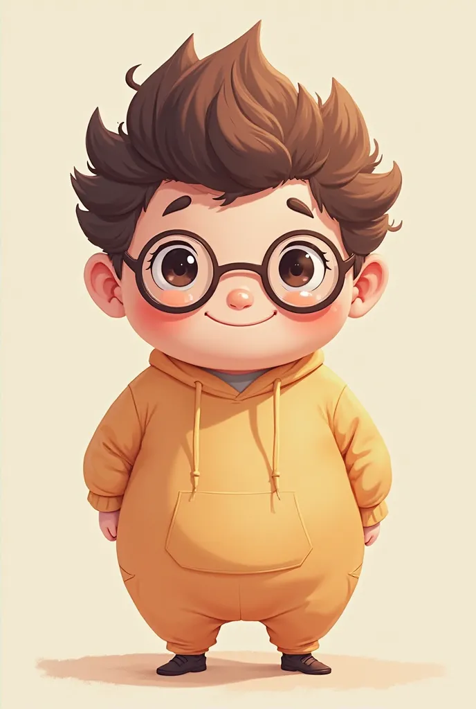  Create a ager with a chubby, lentes, high, with brown hair and a cute Chinese-style hairstyle, Nerd anime style