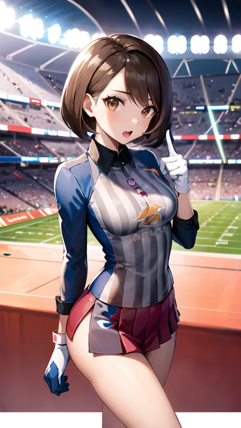 masterpiece, the best quality,  highres, gloria2, 1 girl,  , Alone , perfect body slim perfect waist small breasts thin thighs, Brown Eyes, brown hair, Single glove, gloria \( Pokemon \), blows, collared shirt,  white socks , short white pleated miniskirt,...